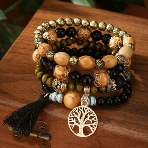 A008 /4 Colors/ Boho Beaded Bracelet Set with Tree of Life Charm